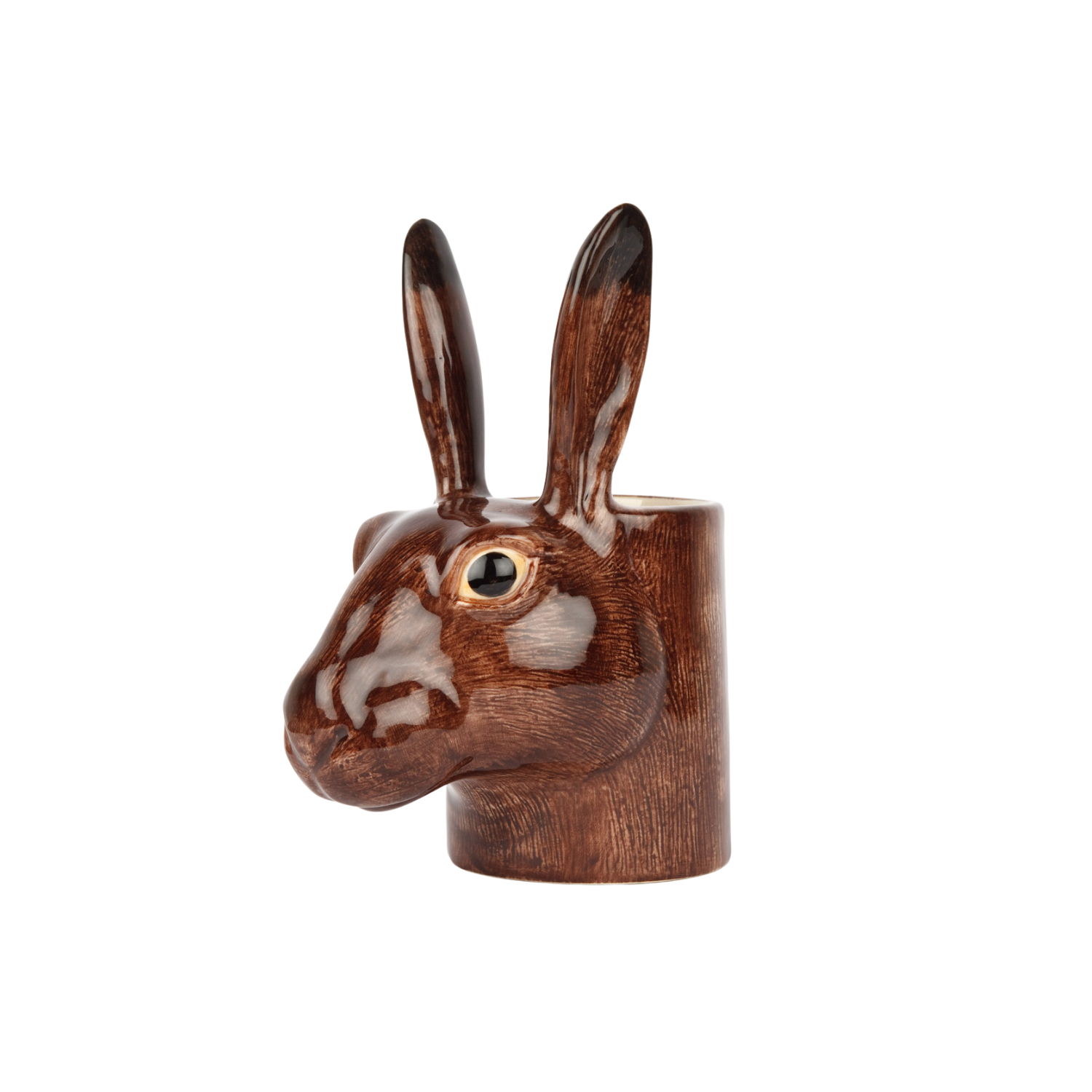 Quail hare / rabbit pen / plant pot in brown. Hand-painted ceramics.